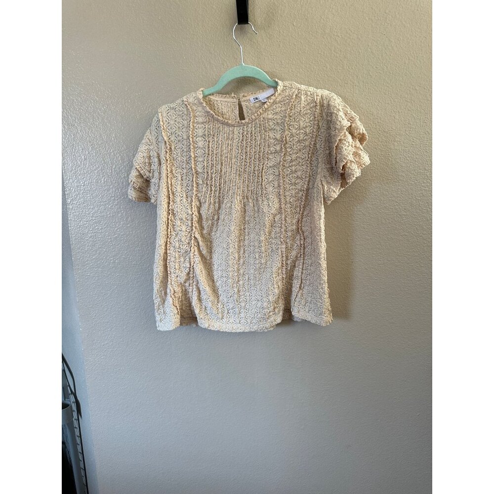 DR2 Womens Off White Blouse Small short sleeve textured‎ polyester round neck